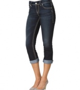 Silver Jeans combines contrast topstitching and a cropped leg for a clean and modern capri look!