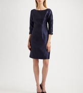Artful seaming and decorative button cuffs dress up this lustrous gazar shift.Modified boatneckThree-quarter sleeves with button cuffsPrincess seamsBack ventConcealed back zipFully linedAbout 21 from natural waistPolyesterDry cleanMade in USA of imported fabricModel shown is 5'10 (177cm) wearing US size 4. 