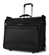 Tailored to the traveler's needs, this Samsonite garment bag is designed with a slender, streamlined shape that doesn't compromise capacity. Lightweight even when loaded, it holds hangers straight from your closet and keeps dressy accessories in great shape through your entire trip. 10-year limited warranty. Qualifies for Rebate