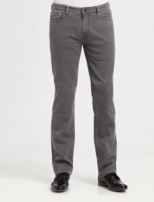 Soft denim in a sleek straight-leg style with classic five-pocket detailing.Button-front waistBelt loopsFive-pocket styleInseam, about 3297% cotton/3% elastaneDry cleanImported