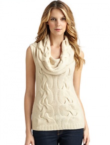 THE LOOKLuxe 2-ply cashmere from expertly maintained inner Mongolian cashmere goatsFeatures long, fine, smooth fibers top-dyed for maximum color saturationCable-knit designCowlneck SleevelessRibbed hemTHE FITAbout 26 from shoulder to hemTHE MATERIALCashmereCARE & ORIGINDry cleanImportedModel shown is 5'10 (177cm) wearing US size Small. This item was originally available for purchase at Saks Fifth Avenue OFF 5TH stores. 