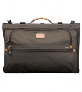 Plane & simple-just pack, board & stow this compact garment bag for a convenient and hassle-free approach to flying high. Outfitted to get you there wrinkle- and crease-free, this tri-fold bag carries one to two garments and features an exterior ticket pocket that keeps tabs on your travel must-haves. 5-year warranty.