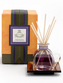 Presented in a beautiful hand-blown Italian crystal perfume bottle with glass stopper, Agraria Lavender and Rosemary PetitEssence is filled with a special formulation of unique lavender and rosemary fragrance oil, a blend of French lavender and Italian rosemary enriched with the zest of bergamot and a few drops of English amber.Elegantly gift-boxed with seven 5-inch bamboo reeds 1.7 oz. Includes tray Presented in a beautiful hand-blown Italian crystal perfume bottle with glass stopper, Agraria Lavender and Rosemary PetitEssence is filled with a special formulation of unique lavender and rosemary fragrance oil, a blend of French lavender and Italian rosemary enriched with the zest of bergamot and a few drops of English amber.Elegantly gift-boxed with seven 5-inch bamboo reeds 1.7 oz. Includes tray