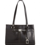 Contrast trim emphasizes the clean, refined lines on this classically elegant glazed leather satchel from Giani Bernini.