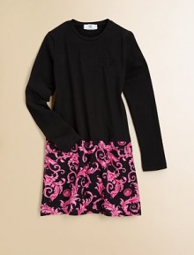 Tailored in airy cotton, a bright, logo-printed skirt is beautifully complemented by a solid jersey top.CrewneckLong sleevesConcealed side zipperSlight drop-waist96% cotton/4% elastaneMachine washImported