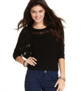 Planet Gold brings on the heat with a dolman-sleeve sweater that sports edgy, shredded stripes!