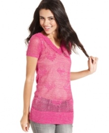 Love this sweater from oh!MG for it's cute open-knit design and comfy fit! Layer it over a tank for a look you're sure to heart! Love this sweater from oh!MG for it's cute open-knit design and comfy fit! Layer it over a tank for a look you're sure to heart!