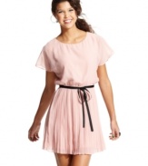 Flounce around in this super-cute dress from WishesWishesWishes featuring a sharp accordion-pleated skirt and wispy flutter sleeves. A removable belt add definition to this party-ready look!