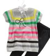 Bright stripes and a cozy fit give this First Impressions sweater and leggings set its cute and comfy style.
