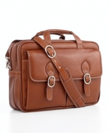This luxurious laptop case is the classic business carrier. Its double-compartment design makes organization easy – store documents, supplies and accessories in front and your laptop in the padded storage space at back. One-year limited warranty. This luxurious laptop case is the classic business carrier. Its double-compartment design makes organization easy – store documents, supplies and accessories in front and your laptop in the padded storage space at back. One-year limited warranty.