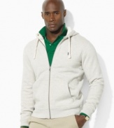 A classic-fitting full-zip hoodie in soft-washed cotton fleece is smooth on one side with a soft, fuzzy interior.