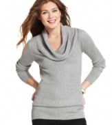 Shine on in It's Our Time's ribbed, cowl-neck sweater! Metallic threading finishes this layer with festive style.