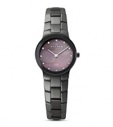 Forward thinking style from Skagen: A beautiful dial with crystal markers, and a classic link band in dark gray.