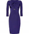 Impossibly feminine and exquisitely chic, Roberto Cavallis jeweled sheath lends an elegant polish to contemporary cocktail looks - Straight pleated neckline, 3/4 raglan sleeves, front slit, embellished metal brooch, hidden side zip - Feminine, form-fitting silhouette - Pair with flawless pumps and chic metallic clutches