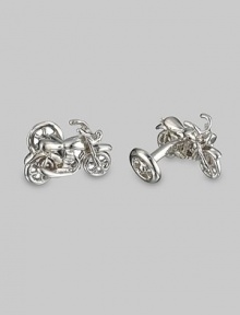 From the Transportation Collection. Sterling silver cuff links in a motorcycle/wheel design. Sterling silver ¾ X 1 Made in USA From the Transportation Collection. Sterling silver cuff links in a motorcycle/wheel design. Sterling silver ¾ X 1 Made in USA