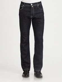 The richness and luxury you've come to expect from fine Japanese denim, tailored in a straight-fitting silhouette throughout the leg and contrast stitching for a signature finish.Five-pocket styleZip flyInseam, about 32CottonDry cleanImported The richness and luxury you've come to expect from fine Japanese denim, tailored in a straight-fitting silhouette throughout the leg and contrast stitching for a signature finish.Five-pocket styleZip flyInseam, about 32CottonDry cleanImported