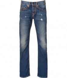 With Western-inspired details, these stylish distressed jeans from True Religion will amp up your casual basics - Classic five-pocket styling, fading details, decorative back pockets with logo detail, contrast stitching - Straight leg, slim fit - Pair with a tee and a blazer or a cashmere sweater With Western-inspired details, these stylish distressed jeans from True Religion will amp up your casual basics - Classic five-pocket styling, fading details, decorative back pockets with logo detail, contrast stitching - Straight leg, slim fit - Pair with a tee and a blazer or a cashmere sweater