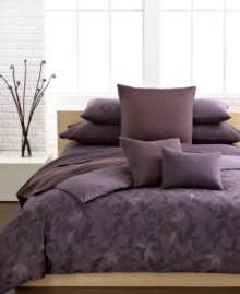 A sweet design. Wine and plum colored elements compose the Elm duvet cover set from Calvin Klein. A muted landscape of leaves add a touch of modern sophistication. Hidden button closure. A sweet design. Wine and plum colored elements compose the Elm duvet cover set from Calvin Klein. A muted landscape of leaves add a touch of modern sophistication. Hidden button closure.