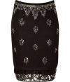 Get noticed into this ultra-luxe lace-trimmed embellished pencil skirt from No.21 - Bead and sequin embellished waistband, modern pencil silhouette, asymmetric curved hem with side vents and lace underlay, front bead and sequin embellishment, slim fit - Wear with a sheer silk blouse, a leather jacket, and platform pumps