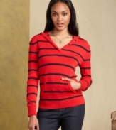 Add instant nautical-chic to casual days Tommy Hilfiger's striped hoodie. It's an easy match with your favorite jeans!