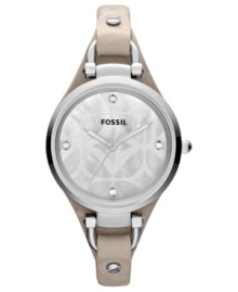 A thin leather strap holds a wintry case on this gorgeous Georgia collection watch by Fossil.