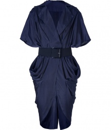 Make a sensuous statement at cocktail hour in Donna Karans exquisitely chic wrapped cocoon dress, detailed with a belted waistline for a sharply tailored, feminine finish - Oversized notched lapel, wrapped front with V-neckline, draped short sleeves, draped side pockets, belted waistline, kick pleat - Softly tailored draped fit - Team with statement heels and an embellished clutch Make a sensuous statement at cocktail hour in Donna Karans exquisitely chic wrapped cocoon dress, detailed with a belted waistline for a sharply tailored, feminine finish - Oversized notched lapel, wrapped front with V-neckline, draped short sleeves, draped side pockets, belted waistline, kick pleat - Softly tailored draped fit - Team with statement heels and an embellished clutch