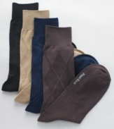 A subtle touch of argyle lends preppy polish to these luxuriously smooth socks from Perry Ellis.