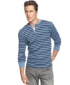 Instant comfort. This classic striped henley shirt from Club Room will be a favorite go-to when you're looking for great everyday style.