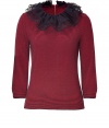 From party-perfect to workweek chic, this cashmere sweater with a removable ruffled collar from Marc by Marc Jacobs is a stylish fix for any fashion rut - Detachable ruffled lace collar, three-quarter sleeves, slim fit, exposed back zip closure, all-over stripe print - Wear with a frilly mini skirt, cropped trousers, or skinny jeans