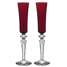 Inspired by the tale of 1001 Nights, this regal set of flutes was designed for Baccarat by Mathias. Richly hued with Venetian cuts, it reflects the light brilliantly. Inspired by the tale of 1001 Nights, this regal set of flutes was designed for Baccarat by Mathias. Richly hued with Venetian cuts, it reflects the light brilliantly.