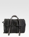 Sumptuous woven leather in a roomy top-handle bag with a buckled foldover front.Adjustable double top handles, 1½-5 dropDetachable shoulder strap, 25 dropTurnlock flap closureSuede backing11W X 8H X 3½DMade in Italy