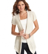 Go long in a short sleeve knit cardigan that'll buffer the chilly temps in style! From Belle Du Jour.