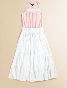 Channeling breezy bohemian style, a whimsical skirt in crinkled cotton voile makes a sweeping statement in a tiered maxi silhouette.Smocked waistbandCottonMachine washImported
