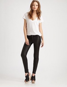 Sumptuous lambskin hugs the body like a second skin in this ultra-slim silhouete.THE FITSlim fitRise, about 8Inseam, about 28THE DETAILSZip flyTwo-pocket styleLambskinDry clean by a leather specialistImportedModel shown is 5'9½ (177cm) wearing US size 4. Sumptuous lambskin hugs the body like a second skin in this ultra-slim silhouete.THE FITSlim fitRise, about 8Inseam, about 28THE DETAILSZip flyTwo-pocket styleLambskinDry clean by a leather specialistImportedModel shown is 5'9½ (177cm) wearing US size 4.