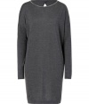 Minimalist and exquisitely chic, Brunello Cucinellis cashmere-silk dress is an elegant choice for contemporary looks - Rounded embellished neckline, long sleeves, dropped shoulders, wrapped neckline at nape with cut-out - Easy O-shaped silhouette - Pair with flawless flats and a dusting of metallic accessories