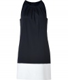 Made from a heavy stretch silk perfect for the party season, Theorys two-tone dress is as cool as it is versatile - Round banded neckline, sleeveless, two-tone trapeze body, hidden back zip - Loosely fitted - Wear with sleek heels and a compact leather clutch