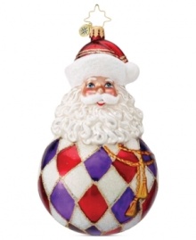 Santa Claus melds with a classic Christmas ball in this lovely hand-painted glass ornament from Christopher Radko to add some joy to your tree this holiday season. Santa Claus melds with a classic Christmas ball in this lovely hand-painted glass ornament from Christopher Radko to add some joy to your tree this holiday season.