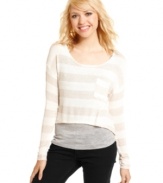 You're getting cozy: a metallic-striped top overlays a sporty lining on a layered look that's anything but basic! From Jolt.