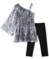 She'll be as sleek as a cat in this animal print shirt and legging set from BCX. One-shoulder detailing adds a moderate, grown-up touch.
