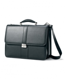 A casual construction with a luxurious pebble grain leather finish. A flapover opening features locking hardware and reveals ample storage space for all of your everyday essentials. 3-year warranty. A casual construction with a luxurious pebble grain leather finish. A flapover opening features locking hardware and reveals ample storage space for all of your everyday essentials. 3-year warranty.