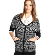 How do you spell cute? Material Girl's alphabet-print cardigan adds smart (and adorable) style to your sweater collection!