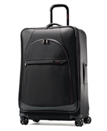 Start out on the right foot by packing in style! The durable construction features soft Nappa leather handles that lend a sophisticated charm to this bag. Sleek spinner wheels and an easy-to-use push button handle with comfort grip provide effortless mobility for the ultimate in convenience. 10-year warranty. Start out on the right foot by packing in style! The durable construction features soft Nappa leather handles that lend a sophisticated charm to this bag. Sleek spinner wheels and an easy-to-use push button handle with comfort grip provide effortless mobility for the ultimate in convenience. 10-year warranty.