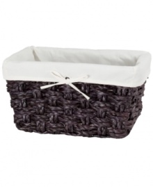 A welcome home starts with easy organization-make bath time even better with this natural accent, a versatile storage basket with removable cotton-blend lining. The artsy 2-ply weave adds an artful touch to your space and brings order into fashion. A welcome home starts with easy organization-make bath time even better with this natural accent, a versatile storage basket with removable cotton-blend lining. The artsy 2-ply weave adds an artful touch to your space and brings order into fashion.