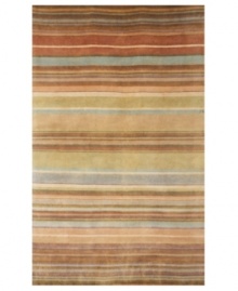 With a stunning, sunset-inspired gradient pattern, this striped rug from the Karela collection is a touch of everyday luxury for your home. Individually washed and finished to create a rich patina, the soft wool rug features a rainbow of earthy, muted hues for a simple, elegant result. With a stunning, sunset-inspired gradient pattern, this striped rug from the Karela collection is a touch of everyday luxury for your home. Individually washed and finished to create a rich patina, the soft wool rug features a rainbow of earthy, muted hues for a simple, elegant result.