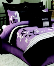 Floral chic. Give your room a new point of view with this sophisticated Isabella comforter set, boasting a sweet color scheme of pretty purple and dramatic black. Applique flowers, pin tuck pleats and embroidered details give this set lush texture for a truly stunning presentation. Floral chic. Give your room a new point of view with this sophisticated Isabella comforter set, boasting a sweet color scheme of pretty purple and dramatic black. Applique flowers, pin tuck pleats and embroidered details give this set lush texture for a truly stunning presentation.
