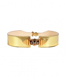 Punctuate streamlined staples with Puccis statement-making gold calfskin belt - Elegant gold-tone brooch embellishment and buckle closure - Wider width ideal for cinching the waist in true style - Polished to perfection and undeniably chic, day or evening - Pair with sheath dresses and high-waisted trousers or pencil skirts and slim-cut sweaters