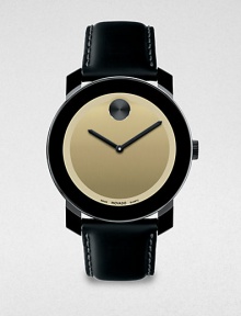A modern, minimalist design with superior technology and functionality, complemented by a stainless steel case, metallic sheen dial and coated leather strap for a subtle, sophisticated finish.Round bezelQuartz movementWater resistant to 3ATMStainless steel case: 42mm(1.65)Leather strapImported