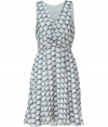 With a stylish 1940s silhouette, this draped dress from LAgence is perfect for date night or a dressed up day look - V-neck with a faux-wrap front, sleeveless, draped flared skirt, all-over print, concealed back zip closure - Pair with a cropped cardigan, peep-toe pumps, and a statement clutch