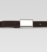 Stylish belt in soft leather and bow with an engraved palladium buckle.Palladium finish hardwareAbout 6 wideMade in Italy