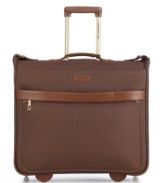 In the tradition of manicured English style, this handsome garment bag offers exceptional storage and organization with multiple interior pockets, tie-down straps and a metal bracket to keep hanging clothes in place for a well-polished and immaculately smooth arrival. 10-year limited warranty. (Clearance)